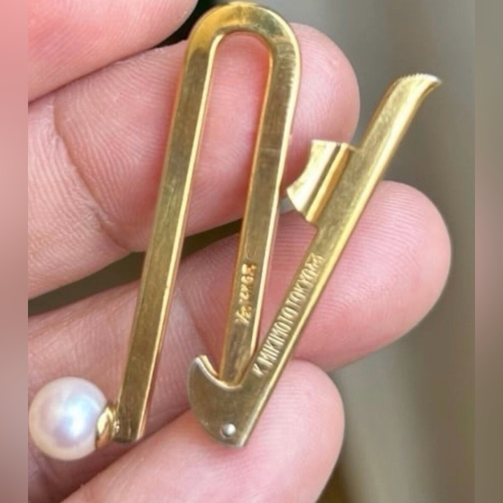 Vintage Rare K. Mikimoto Tokyo 1/20 14K GF Pearl Tie BAR Clip Bar CLASP Stamped